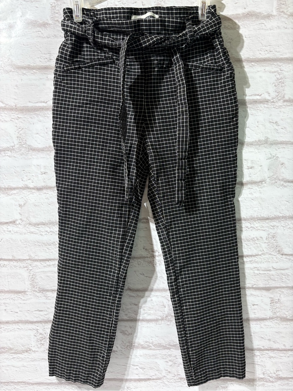 Jules & Leopold Black Grid Paperbag Waist Trousers with Tie
